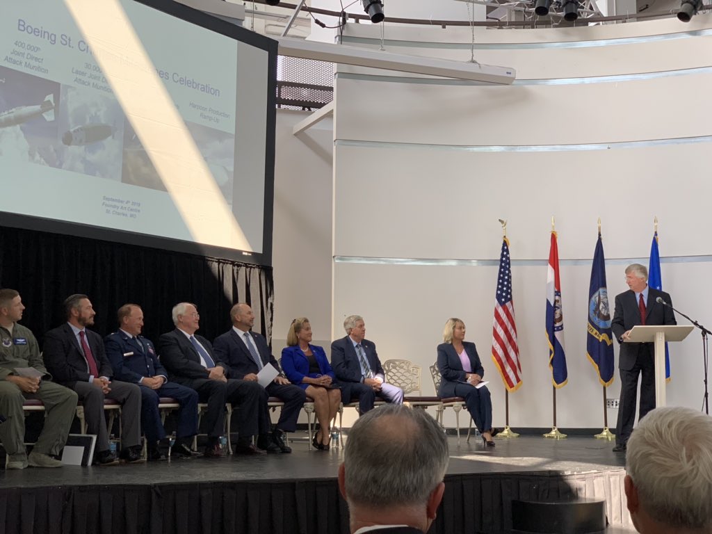 scotttate's tweet image. Celebrating @BoeingDefense expansion and milestones in #StCharles - JDAM, Laser JDAM, Small Diameter Bomb, and Harpoon Production Ramp-up.