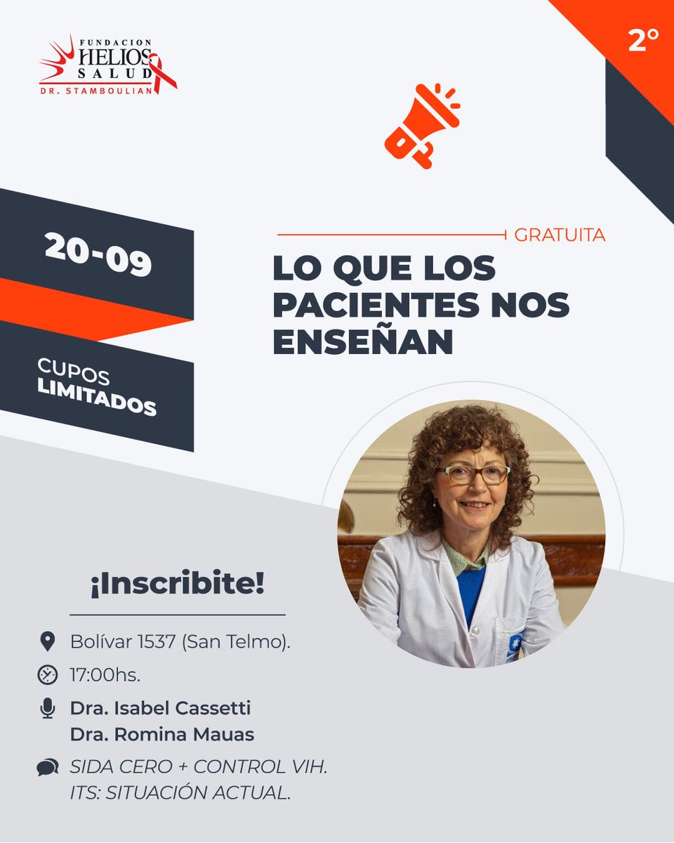 📢 Charla Gratuita para la Comunidad y Médicos: SIDA CERO + CONTROL VIH e ITS: SITUACION ACTUAL. Para inscribirse, complete el formulario de inscripción en este link: forms.gle/eme5ZugrgeHAn9…
🕟 20 de sept., 17 a 18 Hs. (16:30: servicio de café ☕️🥐)
📌 Bolívar 1537 (San Telmo).