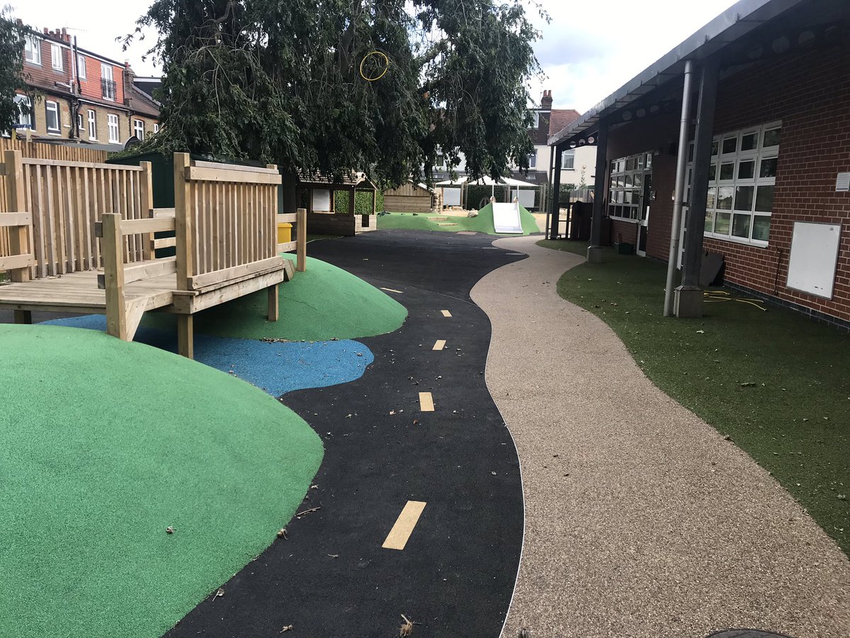 LockWoodLandsca's tweet photo. EYFS Area - Design and Build by LockWood Landscapes - SureSet Resin Bound Pathways, Wet Pour Mounds and roadway, mahoosive sandpit and slide. Designs covers all 7 areas of learning and is being judged for a National BALI Award. 

#chooselandscape
@sureset
#lockwoodlandscapes https://t.co/vAVXed3dPH