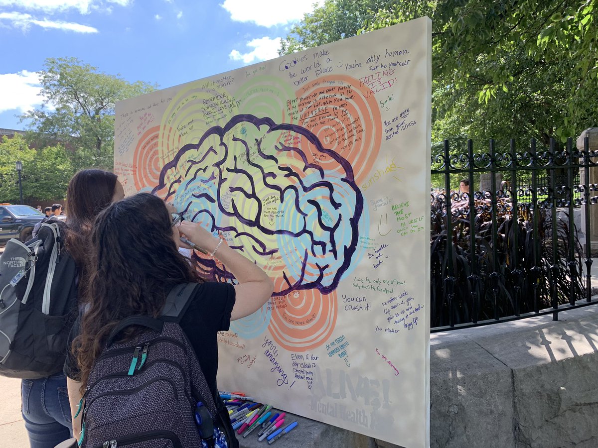 HayCFarmUX's tweet photo. I loved stopping by the Mental Health Fair today in between classes. There were so many passerby interacting with the booths to discern facts from myths and to learn more about MH resources. This is what I love to see on my campus. Great work @PSUBEVENTS! 

#MentalHealthAwareness https://t.co/vPOE5ZyI2k