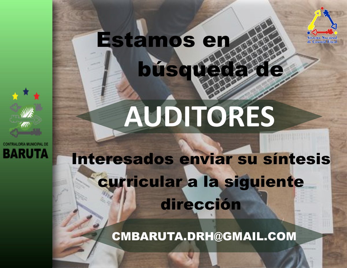 CMEMBaruta's tweet photo. La Contraloría Municipal esta en búsqueda de AUDITORES, si estás interesado en formar parte de nuestro equipo de trabajo, envía su síntesis curricular a la dirección de recursos humanos. https://t.co/OYULBo9n1J