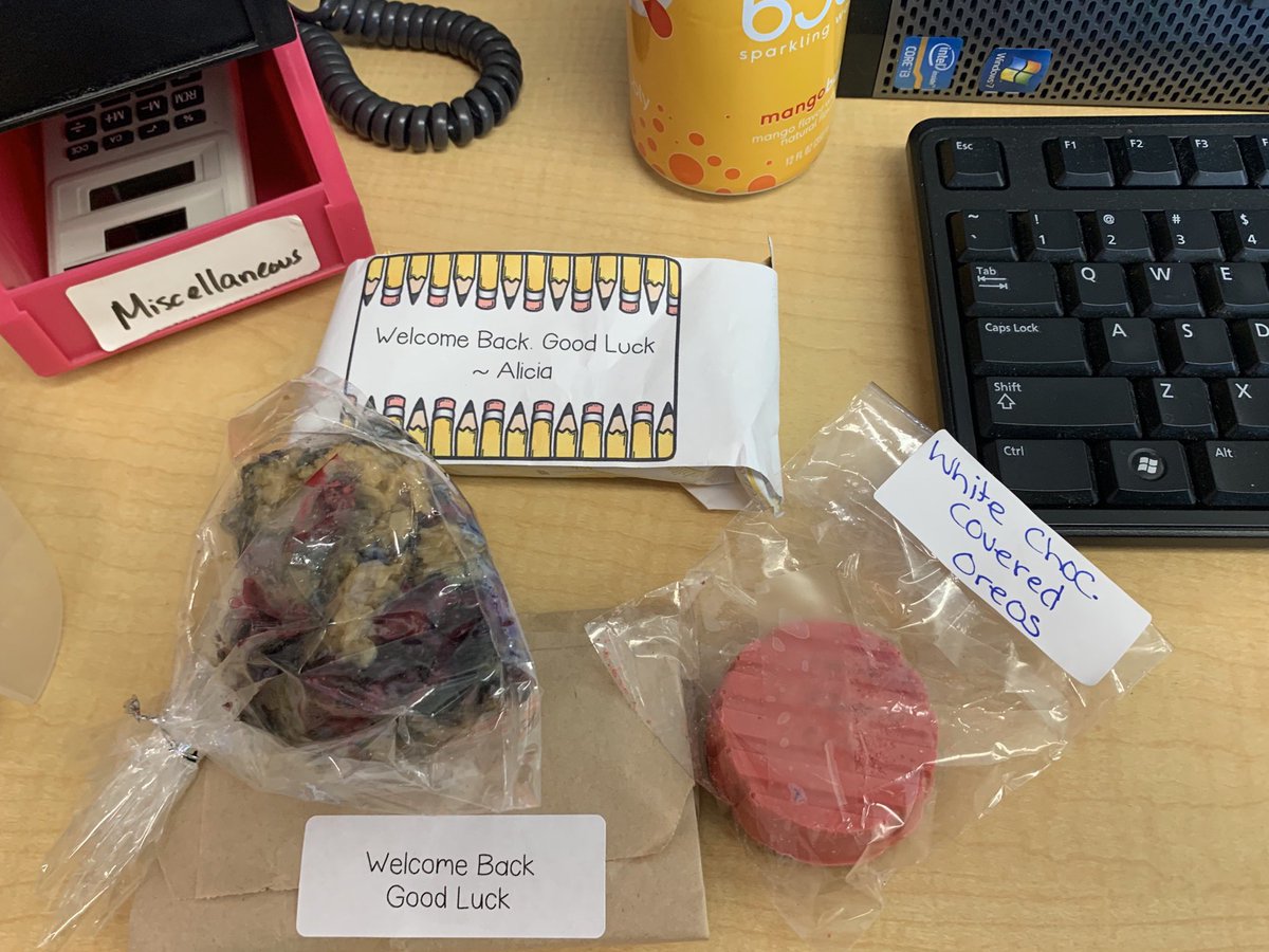 mccavara's tweet photo. Beginning my first day with treats from coworkers and our beloved @MarlboroES_PTA and ending it in true first day fashion- unfinished protein shake, half finished coffee, and a finished seltzer (drank mostly on the way home)! #firstdayofschooltired #FirstDayOfSchool2019 https://t.co/0qBmVDfVft