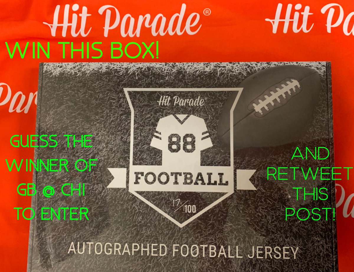 Hit Parade Autographed Football Jersey Hobby Box Giveaway! Guess the winner of the Packers/Bears game to enter a random drawing and RT this post!
*Must be following <a href="/hpcollect/">Hit Parade</a> to win!
*1 entry per profile, replies posted after Kickoff will not be counted,
#NFL100