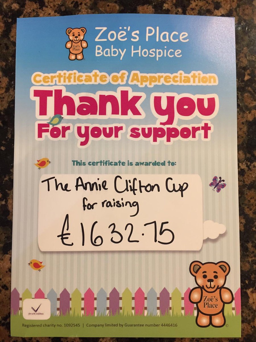 Very proud club, well done to everyone at #AllertonFC for raising this amount at #TheAnnieCliftonCup #ZoesPlace 👏👏👏👏