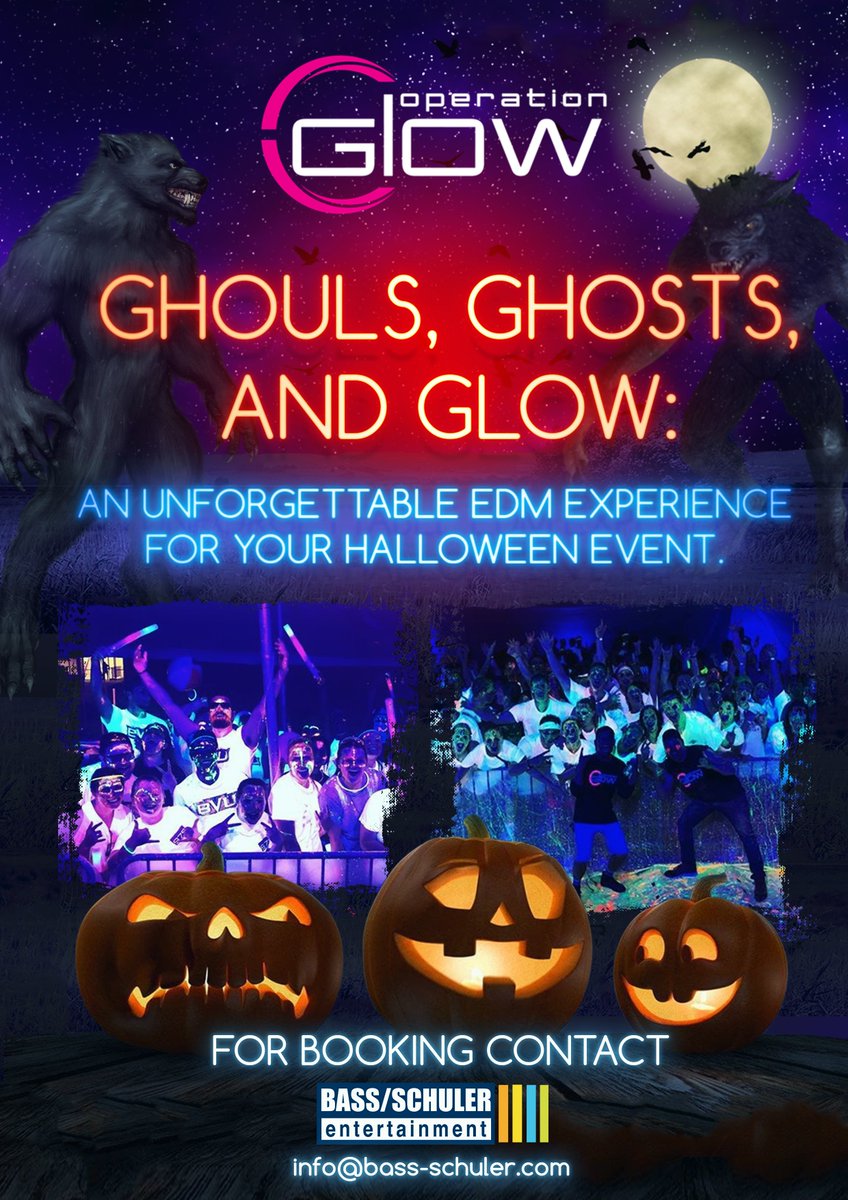 Throw a spooktacular Halloween event with Ghouls, Ghosts, &amp; Glow: An unforgettable EDM experience for your Halloween event! Contact us today for a no-obligation quote!

💻: bass-schuler.com
📞: 773-481-2600
📨: info@bass-schuler.com