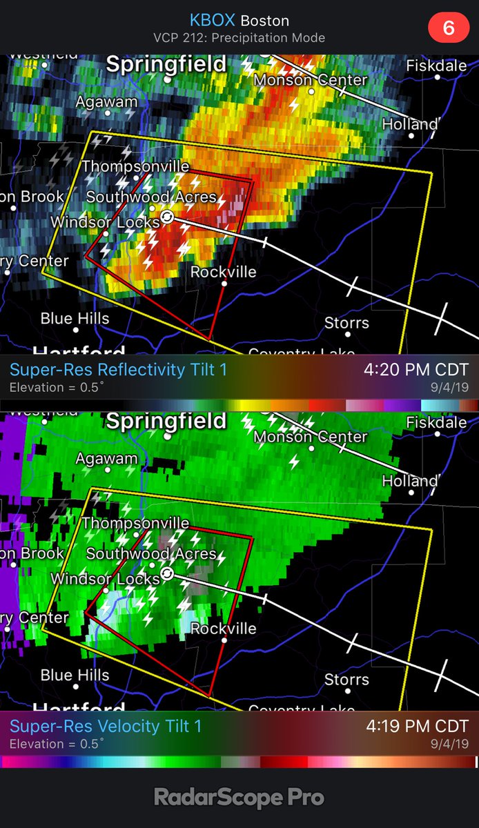 Transient supercell in northern Connecticut, moving east-southeast toward I-84 in the vicinity of Tolland. Rotation aloft and this storm is likely producing some hail. Cannot rule out a tornado either. #ctwx