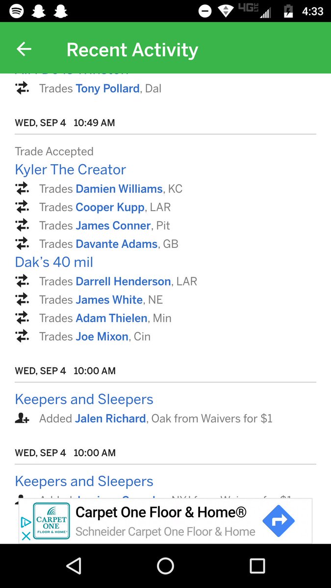 FantasyBoys2's tweet photo. 🚨 Trade Alert 🚨
Team Kyler the Creator with a future move and a bonehead move at the same time. Is he picking up some pointers from Team Dumbass?? #nooneknows https://t.co/07OKPgee3P