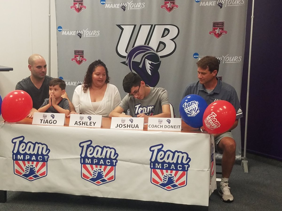 izzi_lou's tweet photo. Great moment as UB men's soccer coach Pete Doneit signs Joshua to a team contract through Team Impact. @UBPurpleKnights @UBridgeport @UBMens_Soccer @UBWSoccer https://t.co/H1pgonGSOO