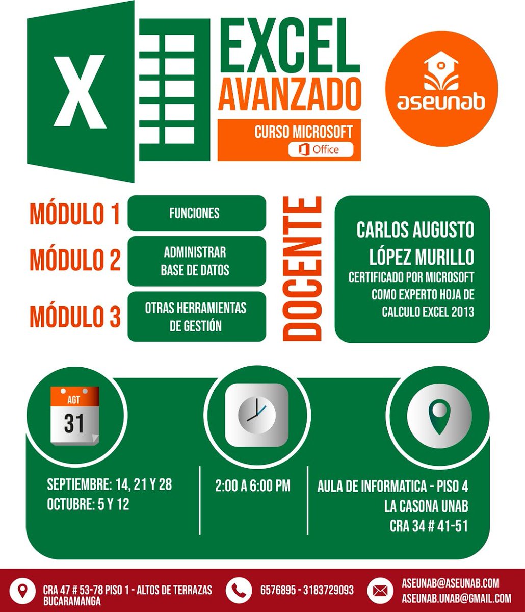 ASEUNAB's tweet image. ¿Dudas con Excel y el manejo avanzado de este programa? Nuestro curso te saca de dudas y te ayuda para que tu trabajo sea más fácil y organizado.
Tenemos excelentes descuentos por pronto pago hasta el 7 de septiembre.
➖➖➖➖➖➖➖➖➖
🌐Inscríbete ⤵
bit.ly/2kfYFcK