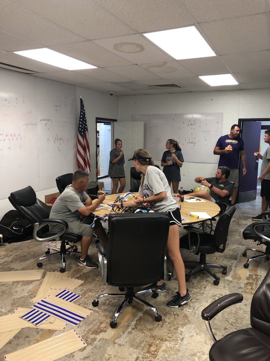 ChickashaFB's tweet photo. Evening practices, hours of hard work, hours of decals and a few pieces of pizza later it’s almost here. 7th, 8th, and 9th face off against Darko Thursday night. The Varsity heads south to Outlaw country Friday night.  #GameDay  #BeThere #BeatDarko #BeatMarlow #AAAO #CAP https://t.co/pxrxeTshYz