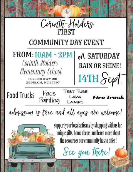 CHESPirates's tweet photo. Make plans to attend the 1st annual Corinth-Holders Community Day sponsored by @ches_pto next Saturday, September 14 https://t.co/9ANJMISnJn