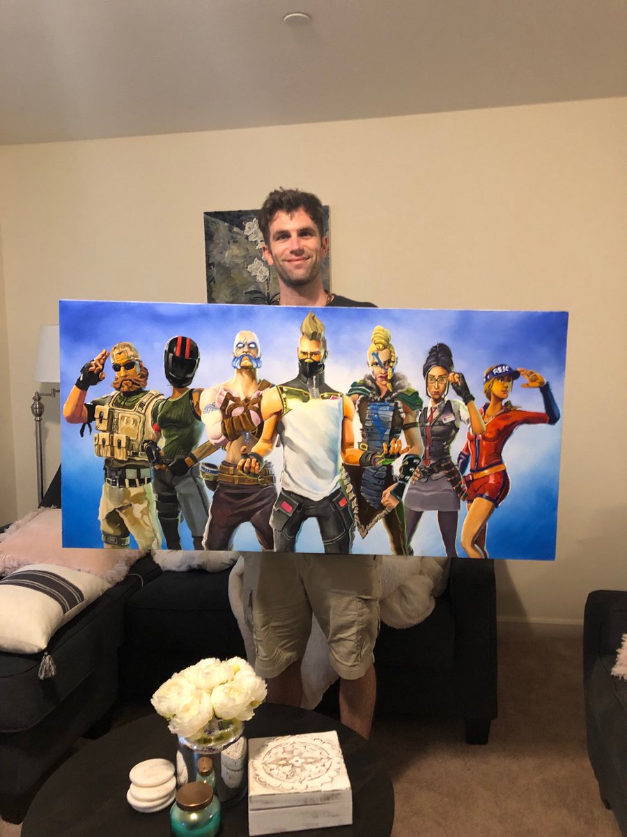 scrodello's tweet image. 1 year ago, I began painting the characters from Fortnite season 5. Today I finished what seemed would never end...7 characters standing nearly nearly 24 inches tall. I hope the owner of this painting takes great care of it. This is my legacy.