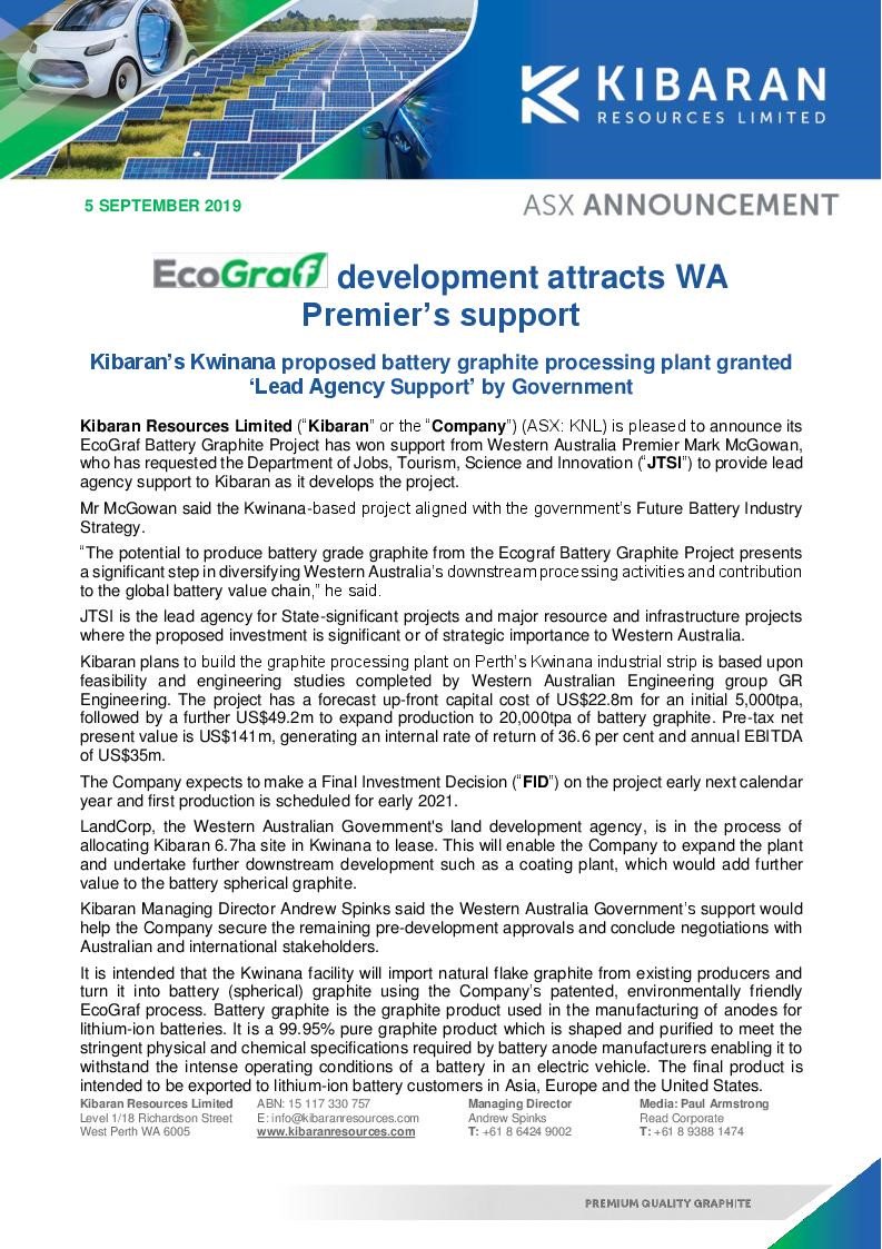 kibaranres's tweet image. EcoGraf development attracts WA Government support $KNL - bit.ly/2PHl5lP
