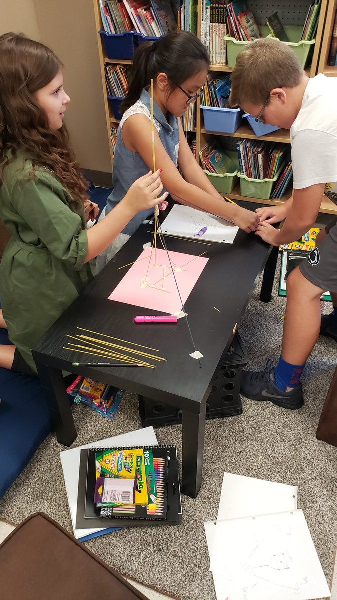 mrcookbcps's tweet photo. How tall of a tower can you build with spaghetti and tape that can hold up a large marshmallow? 5th graders from @HoneygoElem broke the 20 inch mark! Check it out! https://t.co/gL7920jr7f