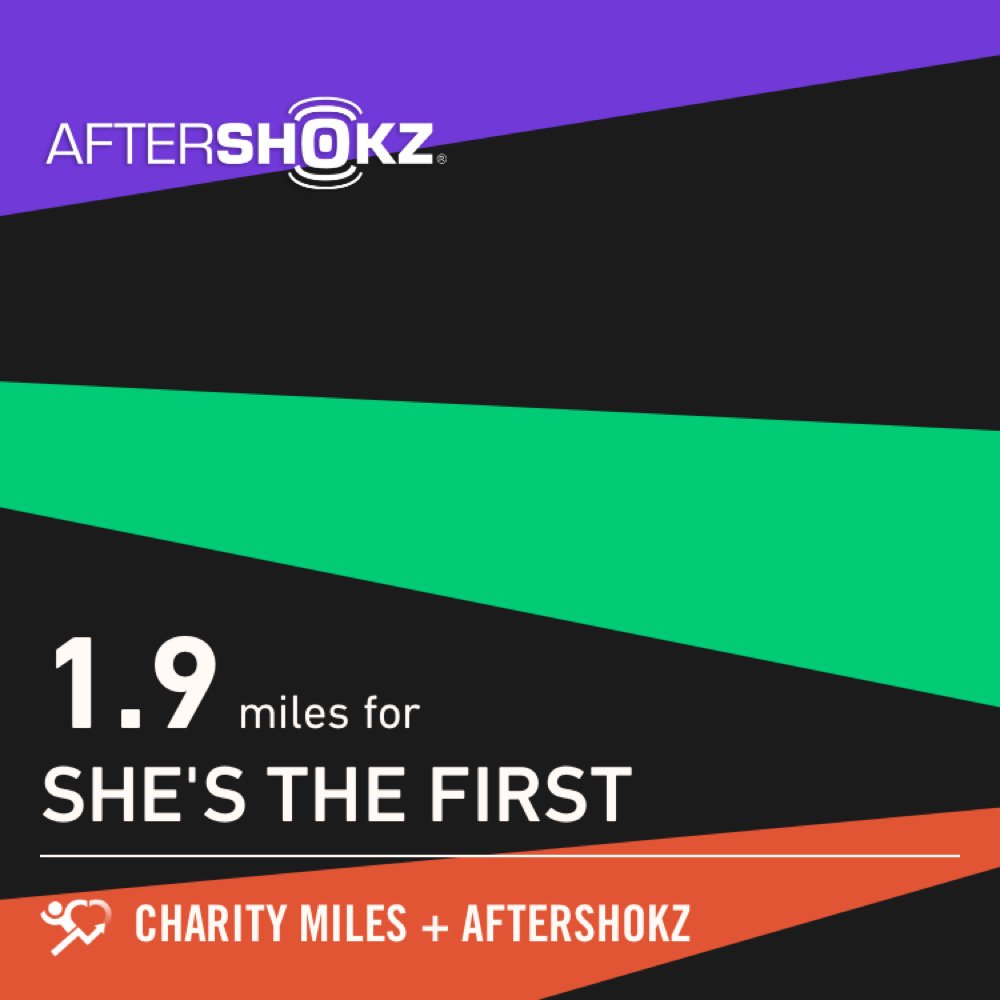 1.9 <a href="/CharityMiles/">Charity Miles</a> for <a href="/shesthefirst/">She's the First</a>. Thx @Aftershokz for sponsoring me. #ShokzMiles charitymiles.org/aftershokz