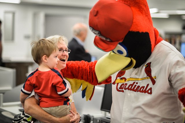 SLCL's tweet image. Join us this Friday at 10am at the new Mid-County Branch (7821 Maryland Ave in Clayton) for Fredbird Friday! @TeamFredbird will be there with ticket giveaways. Be sure and sign up for a new @Cardinals library card while you’re there! #NationalLibraryCardSignUpMonth