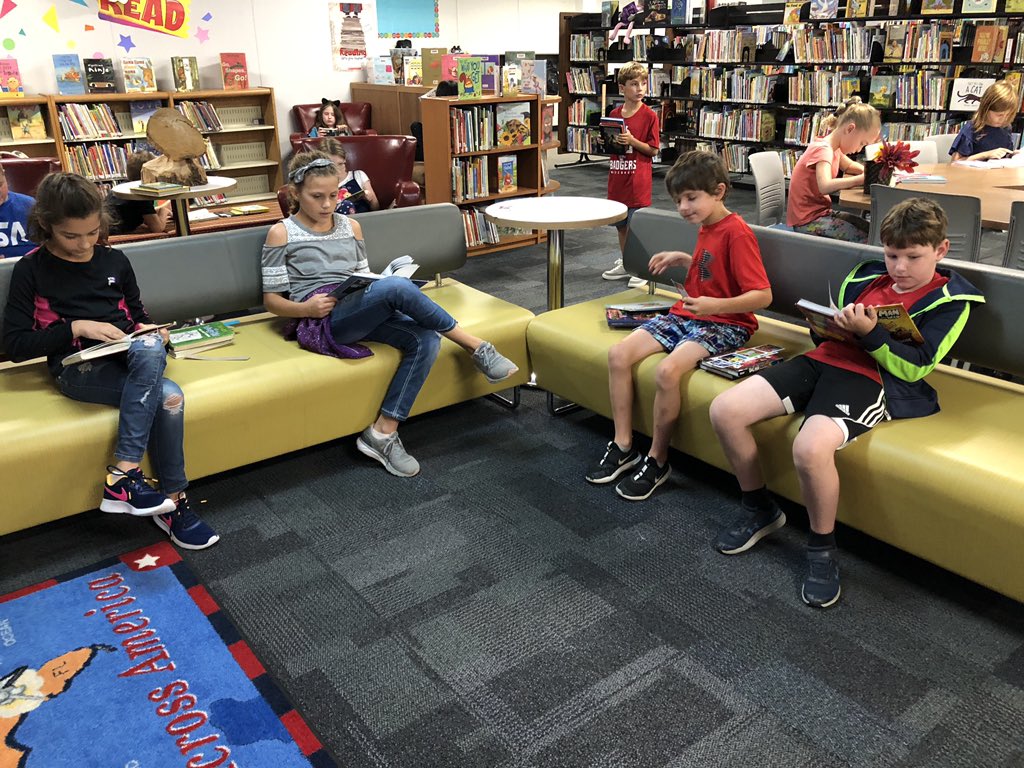 smalchow's tweet photo. These @PCSD_HC 3rd graders were super excited about trying the new seating options in the @pcsd_hclib today! So many choices! #RaiderStrong #FlexibleSeating #ReadingStrong https://t.co/Ft6hpJGW5z