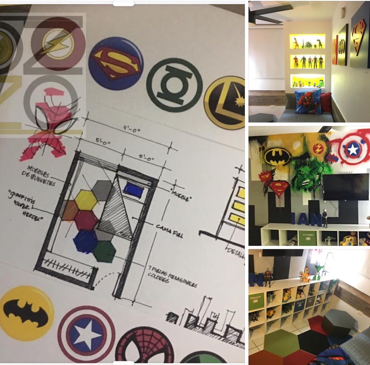 jrosadoarch's tweet photo. Arquitecto JRR ARCH DESIGN &amp; OZONO
Graffiti: Javier Rosado
Thematic: Super heroes Bedroom 
Carpet: Hexagonal tile by Cuadrado showroom &amp; design Center https://t.co/KLSpFVIaJH