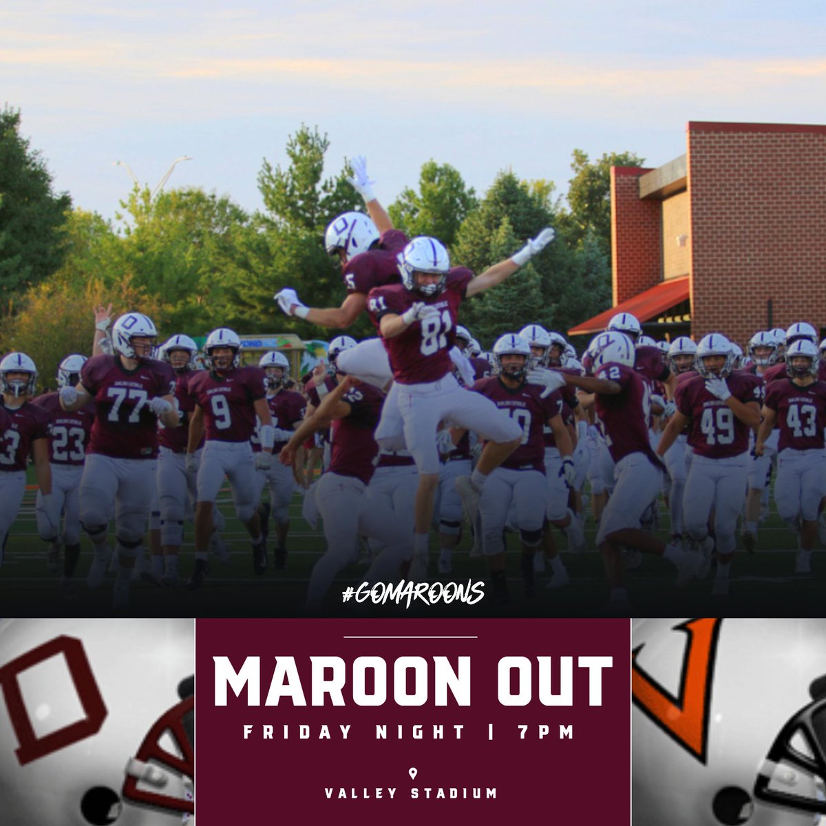 MaroonCrew's tweet photo. MAROON OUT FRIDAY NIGHT! Come early, be loud, support the team! Go Maroons! https://t.co/lsuDVYQAIF