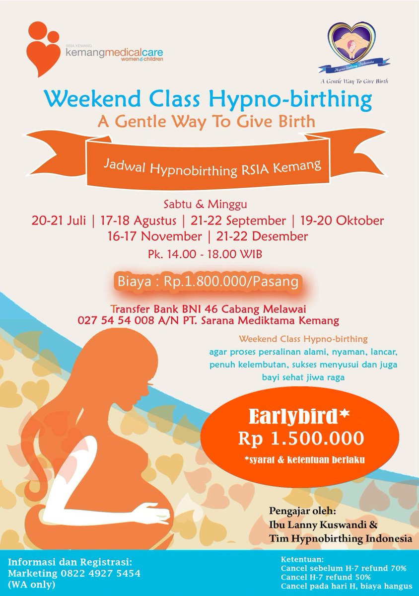 Berdayakan diri bunda untuk mempersiapkan kelahiran sang buah hati. Melahirkan dengan nyaman dan minim trauma dengan mengikuti kelas Hypnobirthing bersama ibu Lanny Kuswandi. Tempat terbatas. Segera daftar yuk!