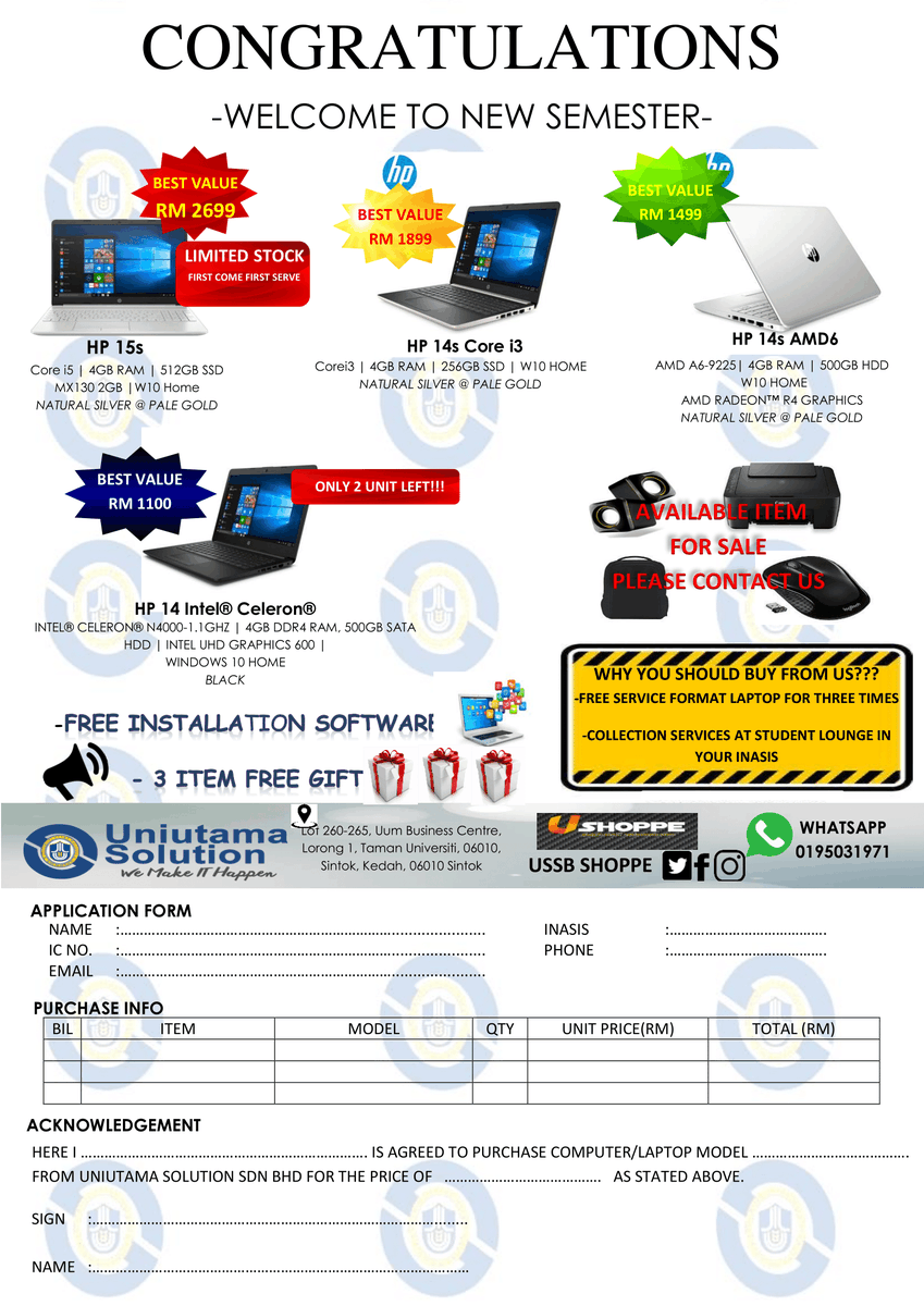 ussb_it's tweet photo. GOOD NEWS kepada pelajar baru UUM. The best value offer for you,pilihan notebook mengikut kehendak anda.Tggu apa lagi,hubungi kami atau wassap NOW!!!
https://t.co/SV9fbplqeY
https://t.co/SV9fbplqeY
https://t.co/SV9fbplqeY

#uumisthebest #uum #uumsintok #imflyingwithuum #ussb https://t.co/vlSZHExojw