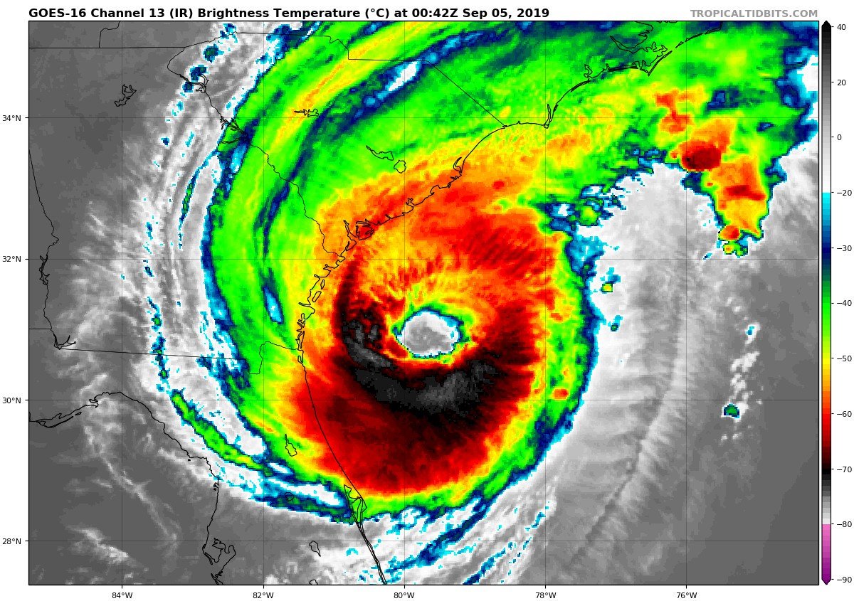 webberweather's tweet image. #Dorian has intensified this evening w/ recon finding it on the verge of becoming a major hurricane (yet again) &amp;amp; yea there's certainly a legitimate non-zero chance it strikes the Carolinas as a major hurricane, the first one in nearly 25 years.