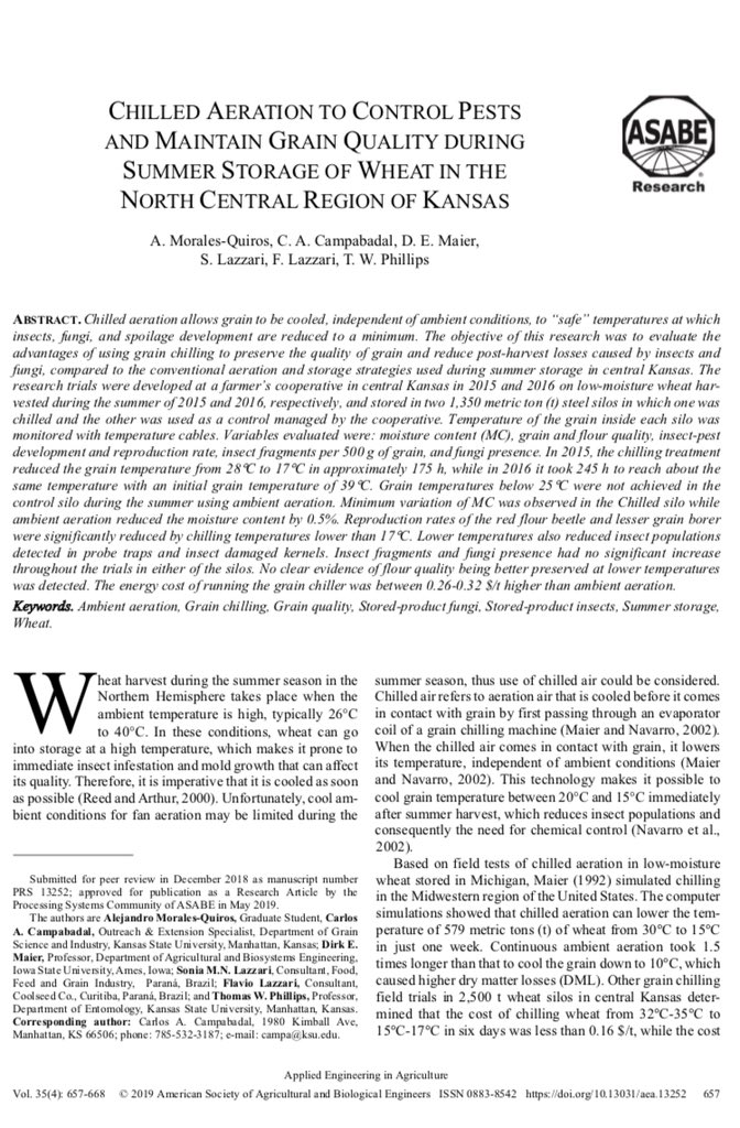 graintico's tweet photo. My first research paper is finally published!!

“Chilled Aeration to Control Pests and Maintain Grain Quality during Summer Storage of Wheat in the North Central Region of Kansas”

https://t.co/7HFMALozQ7 https://t.co/xDdVBHFQ1t