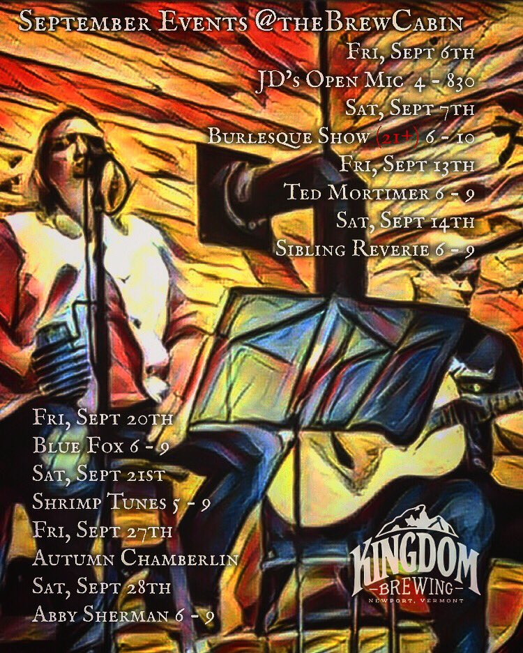 KBrewing's tweet image. 👶🏻The Kids Are Gone &amp;amp; 
The Party’s On 🎈🍺
All September Long @thebrewcabin With the Best Live Music &amp;amp; Events The Kingdom Has To Offer!
Visit Our Profile Link
For More Details!
#kingdombrewing #drinklikeavermonter #northeastkingdom #jaypeak #kingdomtrails #easterntownships