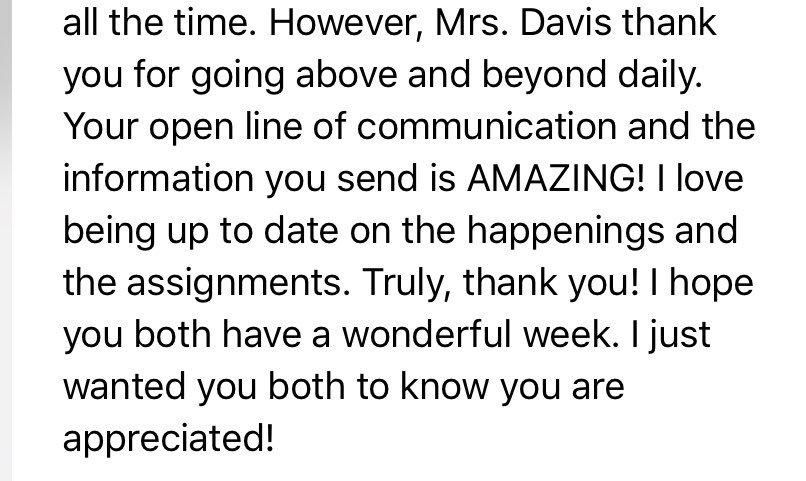 RDavisGMS's tweet photo. It’s been a challenging day. One where I’ve questioned if I’ve done enough, if I’m good enough, if anyone even notices. My pity party ended upon receiving this email. It matters. All of it. It’s a great day to be a Scottie! 🐾💙 #whatablessing #complimentsmatter #neededthis https://t.co/ENvtvGzxBS