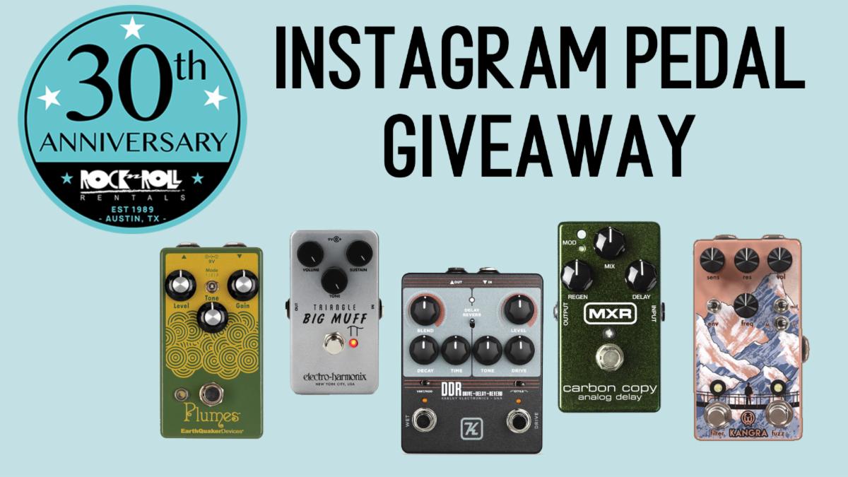 Pedal Give Away on Instagram!  <a href="/rocknrollaustin/">Austin</a> is the handle on IG.  Post including a pedal you rented or bought from us.  Make sure you follow us, tag us, and use #pedalofthemonthclub conta.cc/32wO917