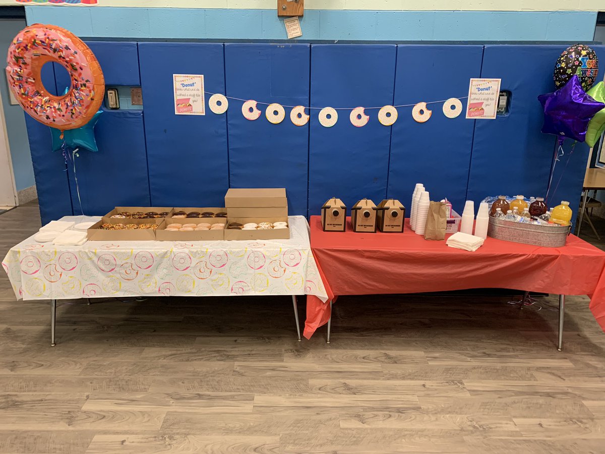 cfzimmerman's tweet photo. Had a great time this morning welcoming our @wedgwoodwtps teachers back for our first faculty meeting of the year with a sweet spread, featuring donuts from @AversasBakery! I donut know what I would do without such an amazing staff! Looking forward to a great school year! 🍩☕️🙌🏻 https://t.co/Vb5fqG8Jxe