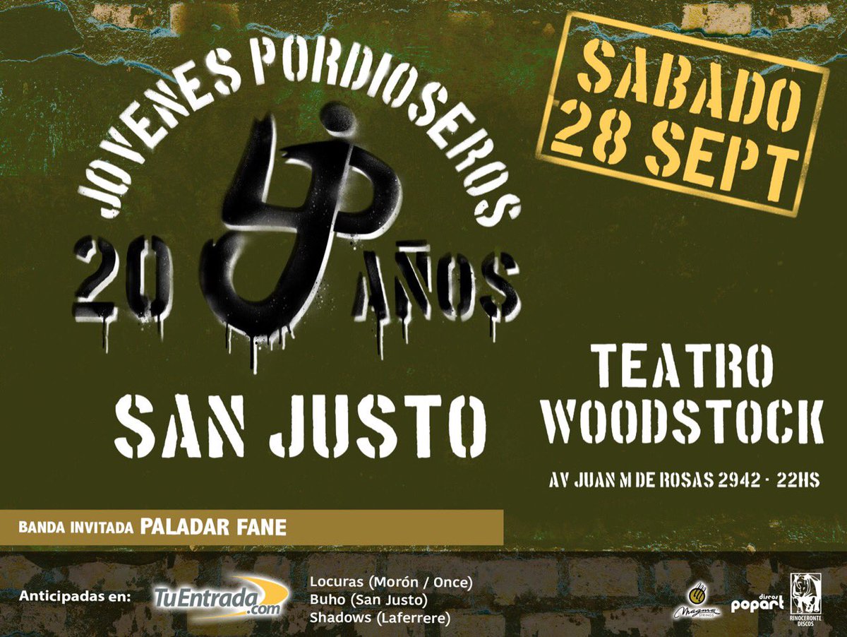 Nos vemos el sábado 28 de Septiembre en <a href="/teatrowoodstock/">Teatro Woodstock</a> en San Justo junto a Paladar Fane ya pueden conseguir sus anticipadas en <a href="/tuentrada/">TuEntrada.com</a> 
Y luego recién nos vemos a fines de noviembre... los esperamos