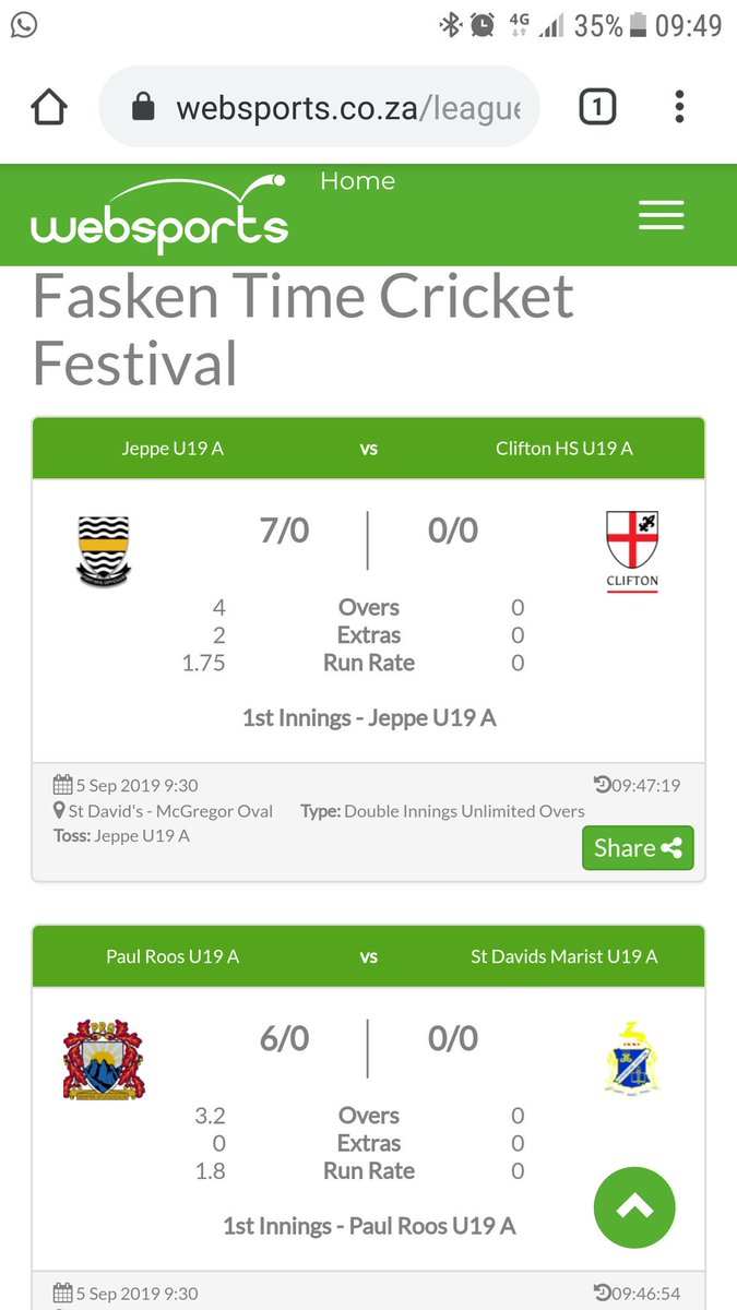 Catch all the action live from the <a href="/FaskenLaw/">FASKEN</a> #FaskenTimeCricketFestival at websports.co.za/league.html?Le… @StDavids_Marist <a href="/KingEdVIISchool/">KES</a> <a href="/HSNoordheuwel/">Nories</a> <a href="/StAlbansZA/">St Alban's College</a> <a href="/Clifton_Durban/">Clifton School</a> <a href="/jeppeboys/">Jeppe Boys</a> <a href="/stjohns_college/">St John's College</a> <a href="/PaulRoos_Gym/">Paul Roos Gymnasium</a> <a href="/ststithians/">St Stithians College</a> <a href="/OfficialCSA/">Proteas Men</a> <a href="/MaritzCollege/">Maritzburg College</a>