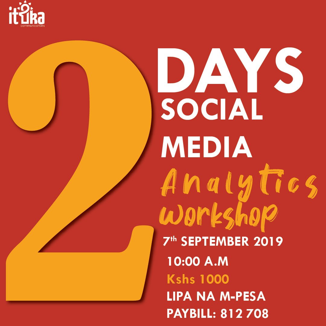ItikaComm's tweet image. 2 more days to go !!!!!! Have you registered for the Analytics workshop.If you havent sign up now
docs.google.com/forms/d/18mXLU… 
 Any inquiries about the event or registration reach us on 0755694769.
#Growmyhustle #training #workshop #analytics #socialmedia 
#audit #marketing