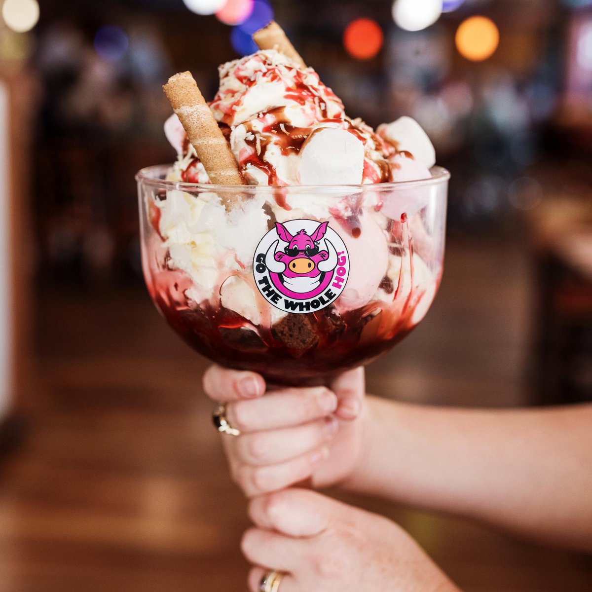 HogsBreath's tweet image. Is a higher state of consciousness the buzz you get after eating a whole Boss Hog Rocky Road Sundae to share by yourself? Or brain freeze...🤔