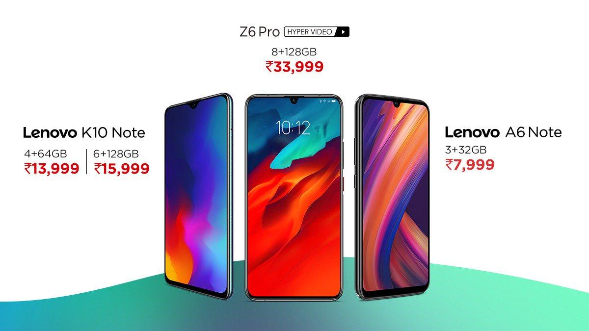 GadgetsFlix's tweet photo. Lenovo Z6 Pro, K10 Note &amp; A6 Note launched in Prices start from ₹7,999 to go on sale from September 11th on #Flipkart

#Lenovo #LenovoZ6Pro #Z6Pro #LenovoK10Note #LenovoIndia https://t.co/q1XfJ8uuh9