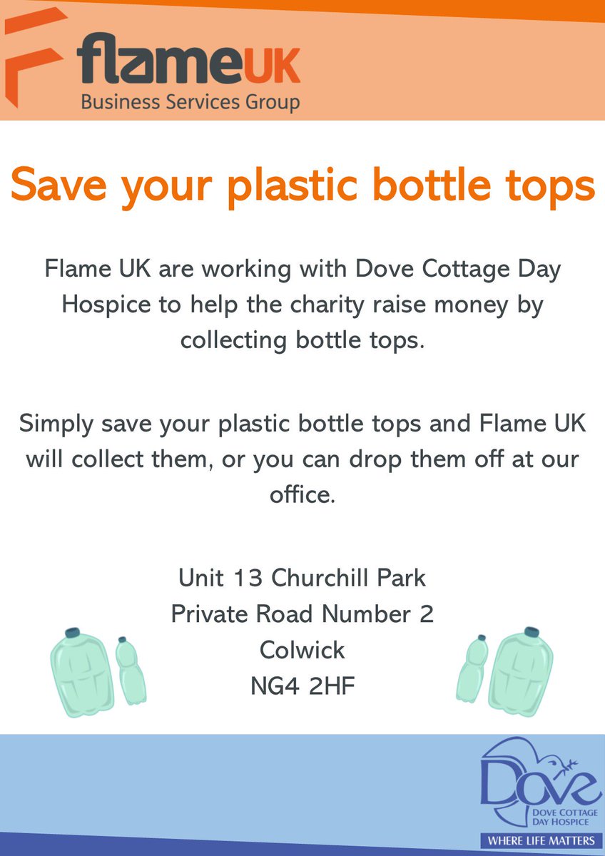 Flame UK (@flameuk_) on Twitter photo Since today is #InternationalDayofCharity we thought we'd remind of the campaign we're involved in!
Save Your Plastic Bottle Tops! <a href="/DoveCottageHosp/">Dove Cottage Hospice</a> Since today is #InternationalDayofCharity we thought we'd remind of the campaign we're involved in!
Save Your Plastic Bottle Tops! <a href="/DoveCottageHosp/">Dove Cottage Hospice</a>