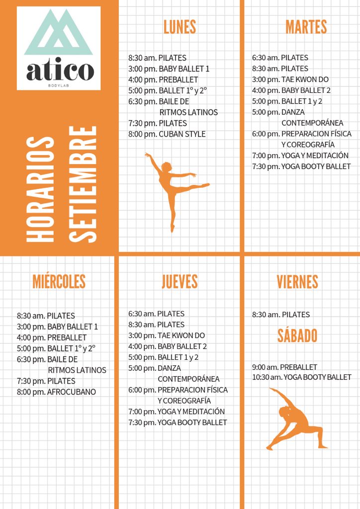 aticobodylab's tweet photo. Compartimos los horarios del ciclo de setiembre. Ahora los sábados también son de ballet.
#pilates #balletinfantil #yoga #ybb #baile #danzacontemporanea #coreografia https://t.co/0avTF6XCj5