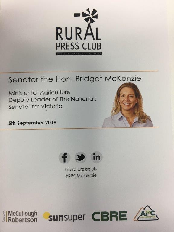 Great to hear from <a href="/senbmckenzie/">Senator The Hon. Bridget McKenzie</a>, Federal Minister for Agriculture, at today's <a href="/RuralPressClub/">Rural Press Club QLD</a> lunch in #Brisbane.
It was a full house and a very engaged audience, keen to hear her views on the challenges and opportunities in front of the sector.