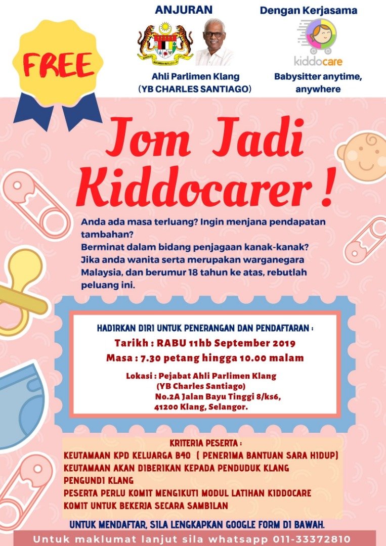 Charles Santiago בטוויטר Free Childcare And Babysitter Classes Sponsored By Klang Mp Charles Santiago In Collaboration With Kiddocare Kelas Penjaga Kanak Kanak Percuma Anjuran Ahli Parlimen Klang Charles Santiago Dengan Kerjasama Kiddocare For