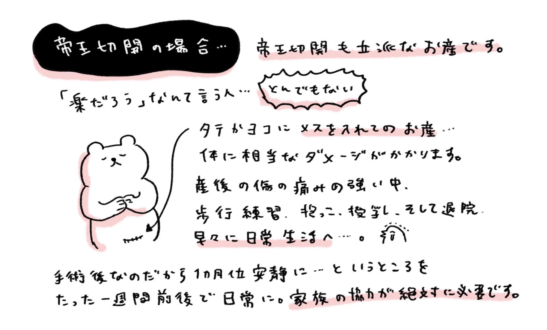 産後のママの身体は交通事故に遭ったレベルの状態だから本当に無理しないで…