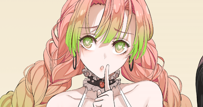 DISH🫧DOKOMI2026さんがTwitterに投稿した甘露寺蜜璃(鬼滅の刃)のイラスト。