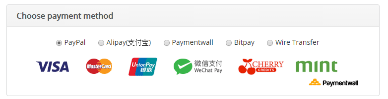 KDatacenter has now added Wechat pay and Cherry Pay to the payment options. When you check out use the Paymentwall method and you will be able to select Wechat pay or Cherry pay!