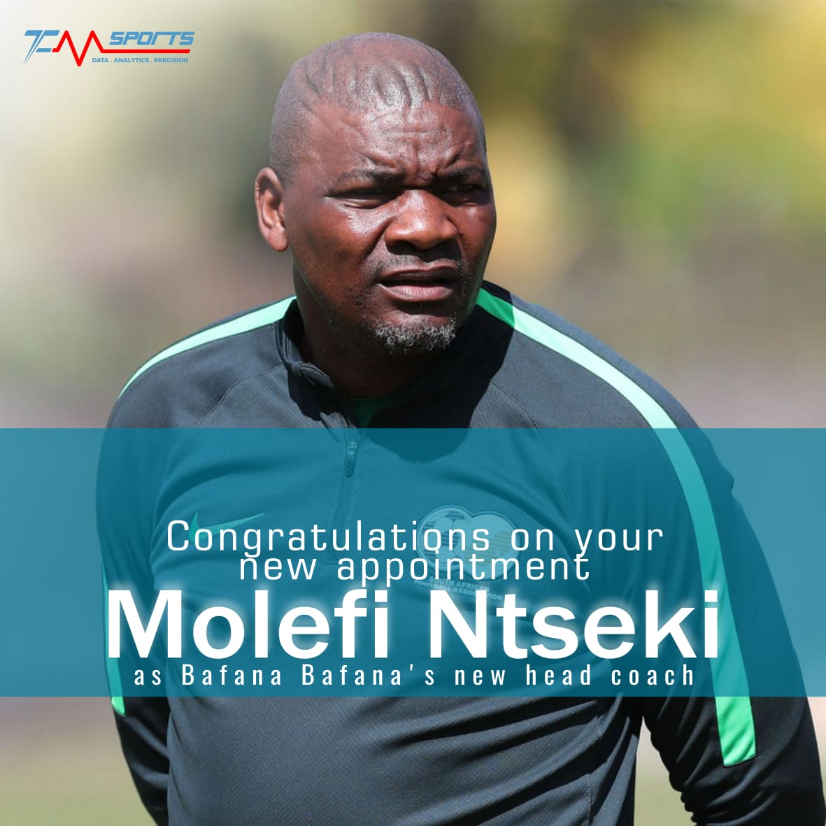 TFMSportsData's tweet photo. Better late than never !

#tfmsports congratulates Molefi Ntseki on his appointment as @BafanaBafana coach.

We are excited by the fact that he plans to make use of technology, video analysis &amp; data to improve player performance.

@MarawaSportShow @molefintseki @markfish74 https://t.co/2z50pypnfw