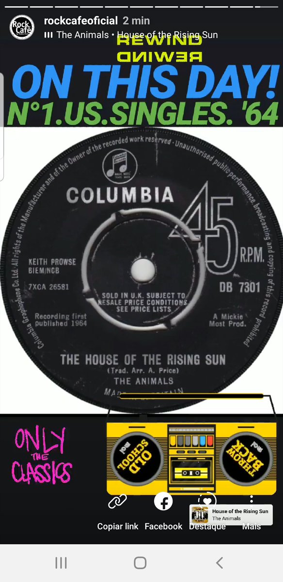 Rock Café lembra: há 55 anos este clássico liderava a parada americana. #theanimals #thehouseoftherisingsun #sixties #anos60 #UsSingles