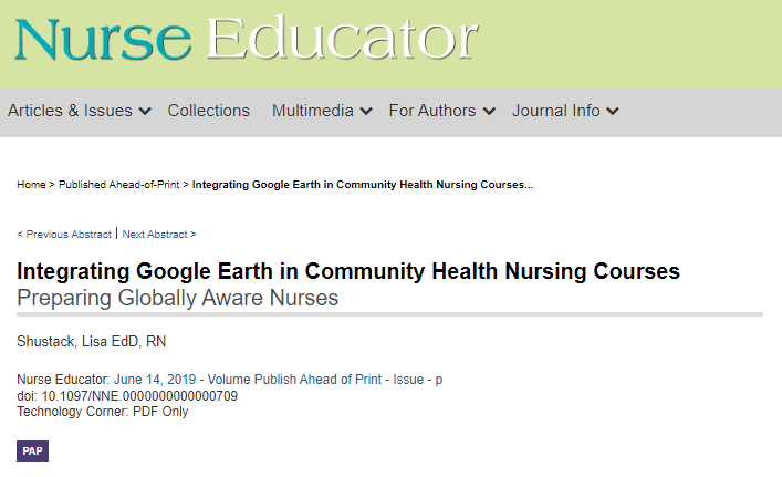 NEjournalonline's tweet photo. #TechnologyCorner! "Integrating Google Earth in Community Health Nursing Courses: Preparing Globally Aware Nurses" With international travel being expensive, faculty must implement new technologies to give nursing students a richer hands-on experience. https://t.co/uDsjlDKlkT https://t.co/FTkVnUCSkW