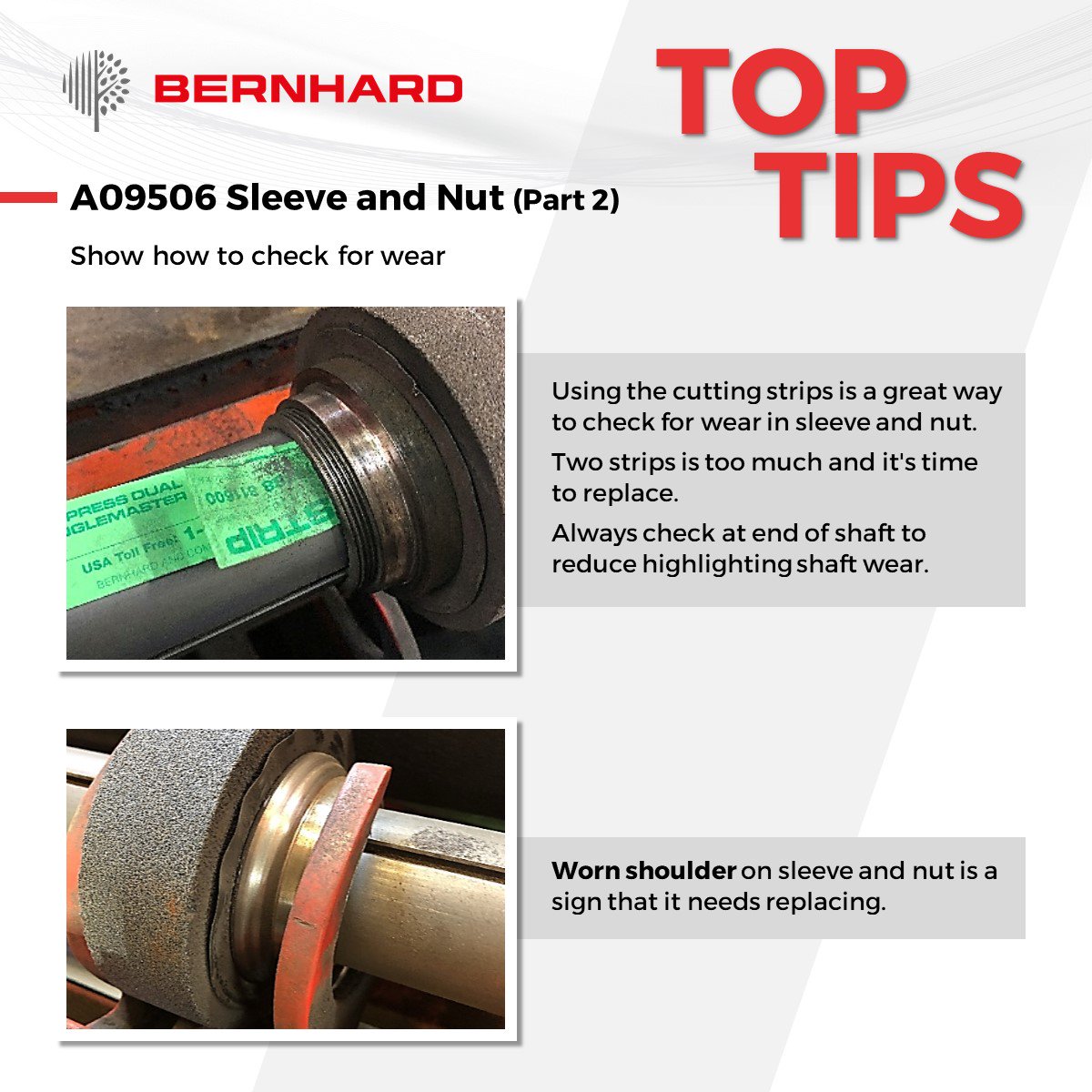 BernhardCompany's tweet image. #TopTip check sleeve and nut for wear (part 2) #sharpeningsolutions
