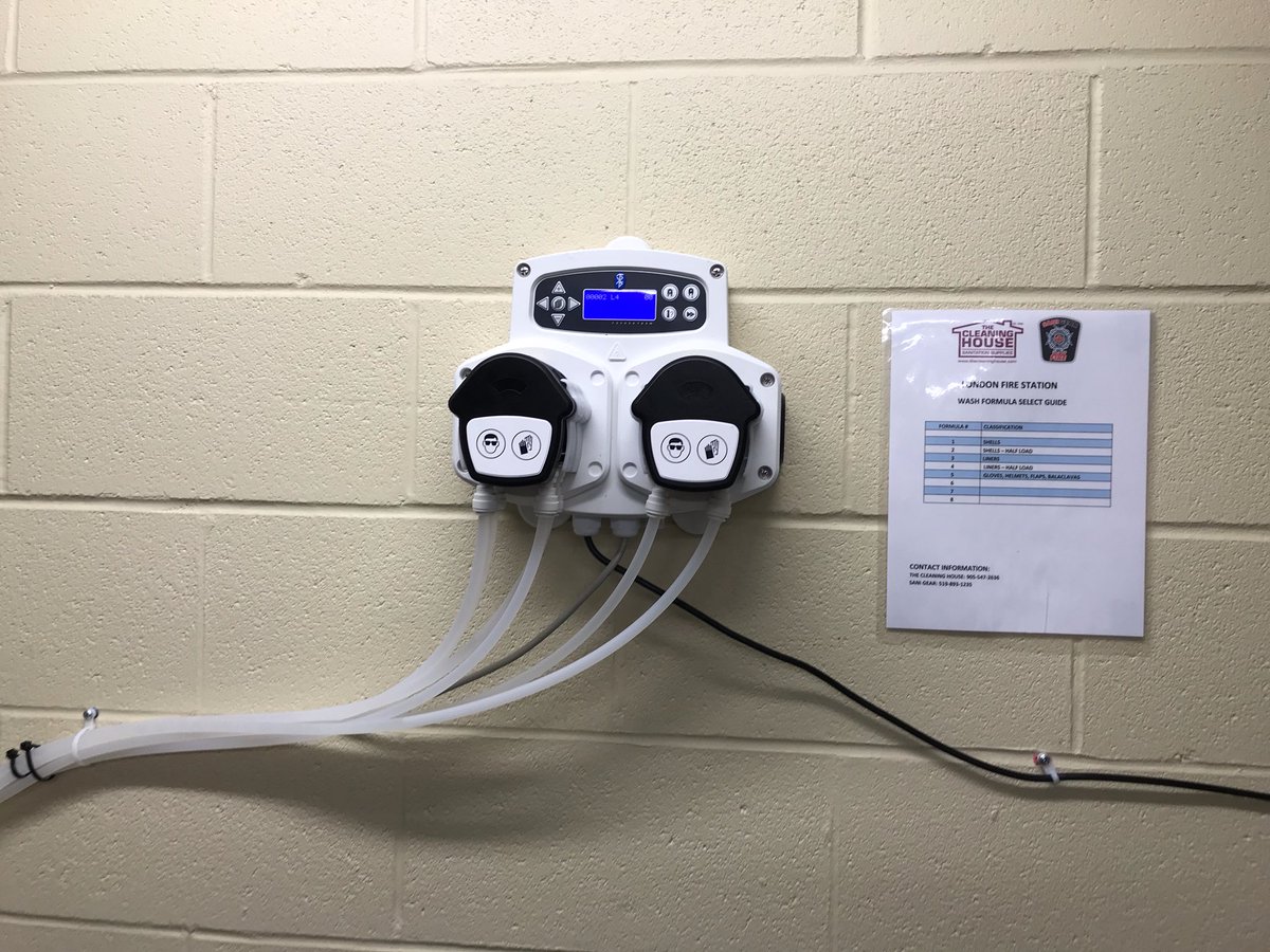 SaniGear's tweet photo. Another successful detergent &amp; pump installation completed!  @LdnOntFire #cleanPPEissafePPE #Cdnmade #NFPA1851Compliant “I tested on old gear and I couldn’t believe how clean it came out!”🙌🏼 https://t.co/h2NlmzB1JJ
