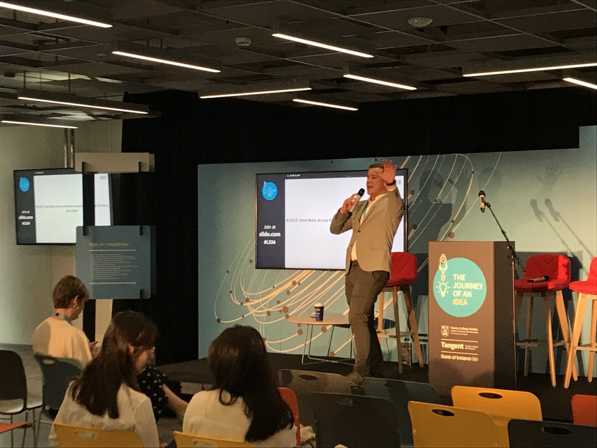 gavan's tweet photo. @JoLanzillotta doing a storming job as MC of our pitch stage as part of the #TCDTangent official launch @tcddublin #foundhiscalling https://t.co/O3IOmY3k75