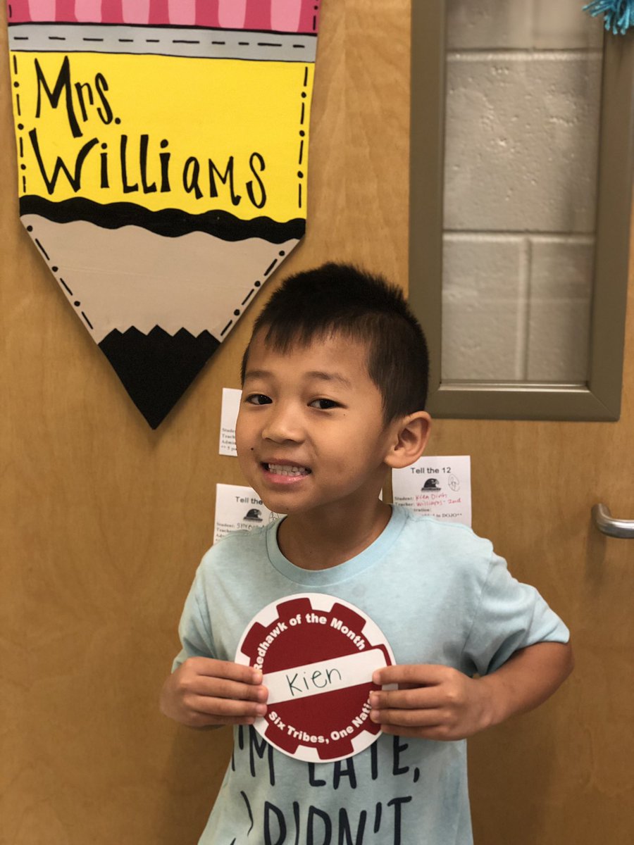 Mrs_Williams1st's tweet photo. Kien is our #RedhawkoftheMonth!! He was chosen for the month of September for being one of the first to #Tellthe12 and displaying our #RedHawkExpectations! He is a role model for our class and helped us earn points for #TADEWI #charactercounts @ClarkCreekSTEM @CharacterDotOrg https://t.co/FPSBynDVYT